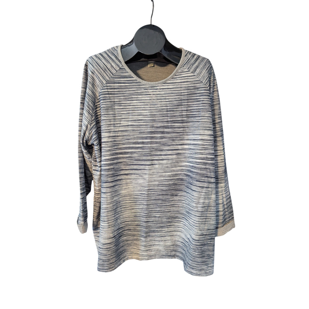 CJ BANKS 3X Gray Space Dye Style Textured Striped Round Neck Pull Over Top Plus
